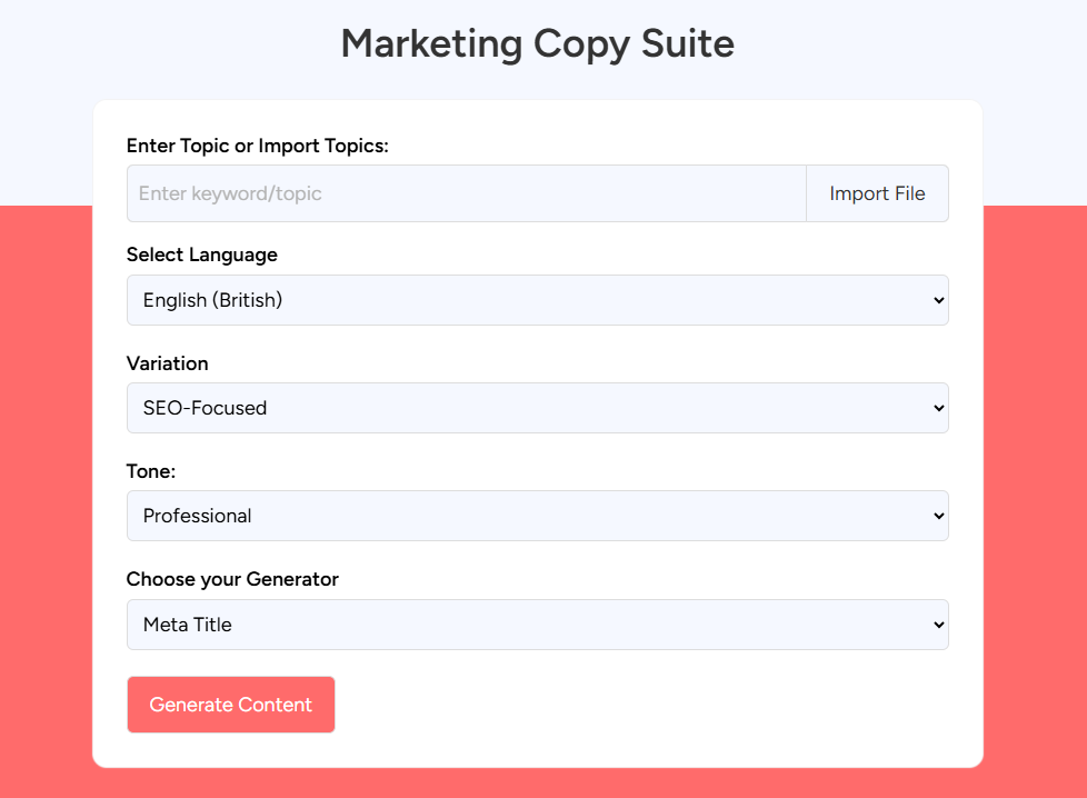 marketing copy ai content tool meta data and more